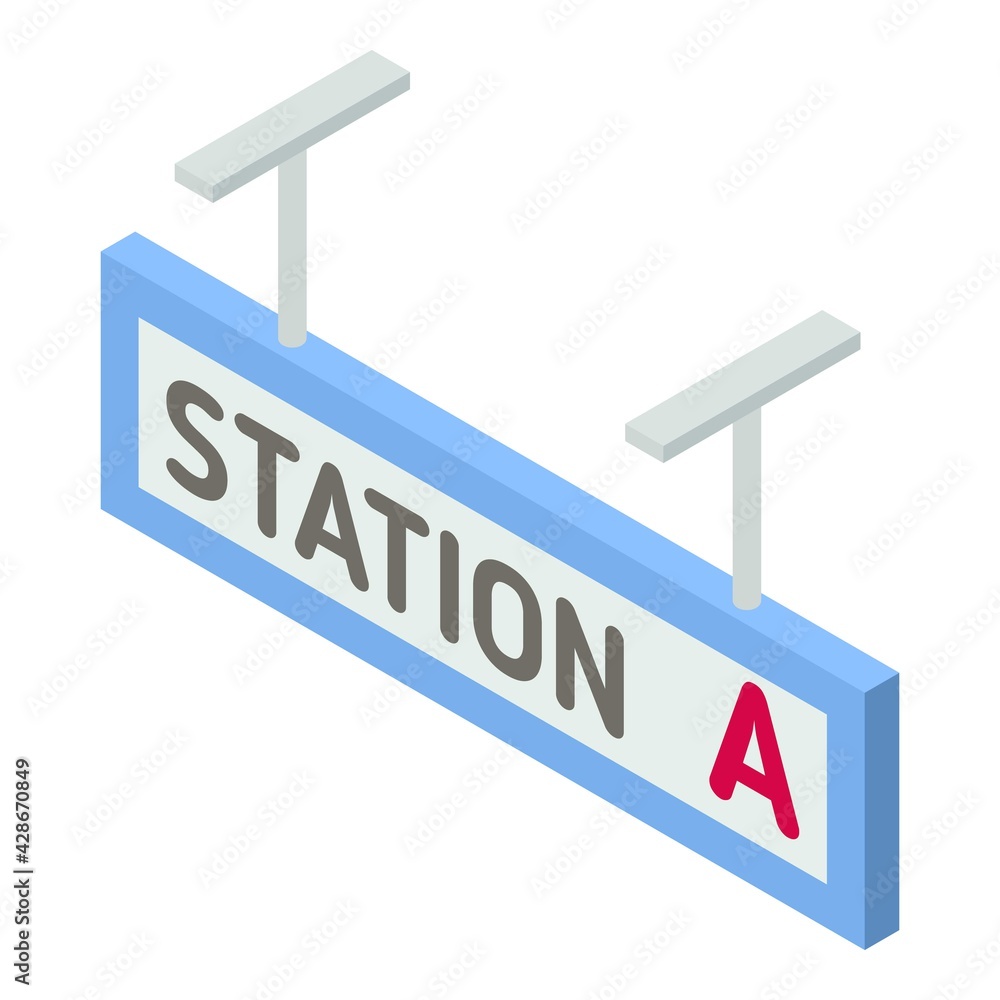 Poster railway station a icon. isometric of railway station a vector icon for web design isolated on white 