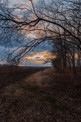 Sunset over a plowed field