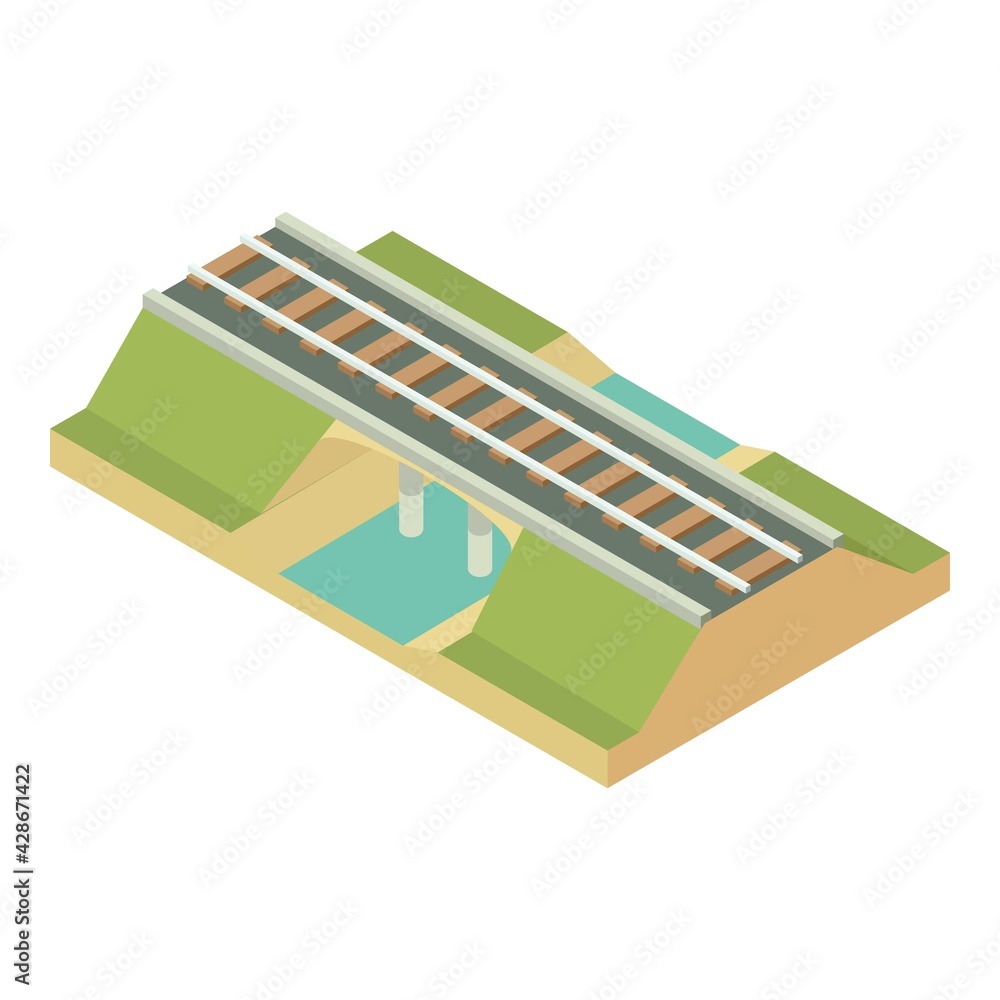 Poster railway river bridge icon. isometric of railway river bridge vector icon for web design isolated on 
