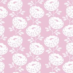 Seamless floral pattern based on traditional folk art ornaments. Modern flowers on color background. Scandinavian style. Sweden nordic style. Vector illustration. Simple minimalistic pattern