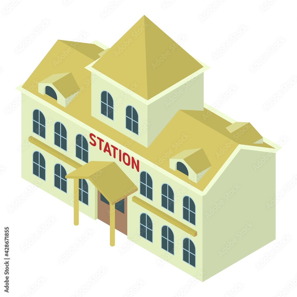 Poster public railway station icon. isometric of public railway station vector icon for web design isolated