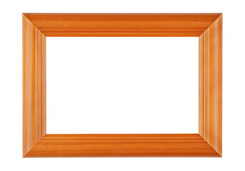 Empty varnished ginger wooden frame for photo or painting isolated on white background
