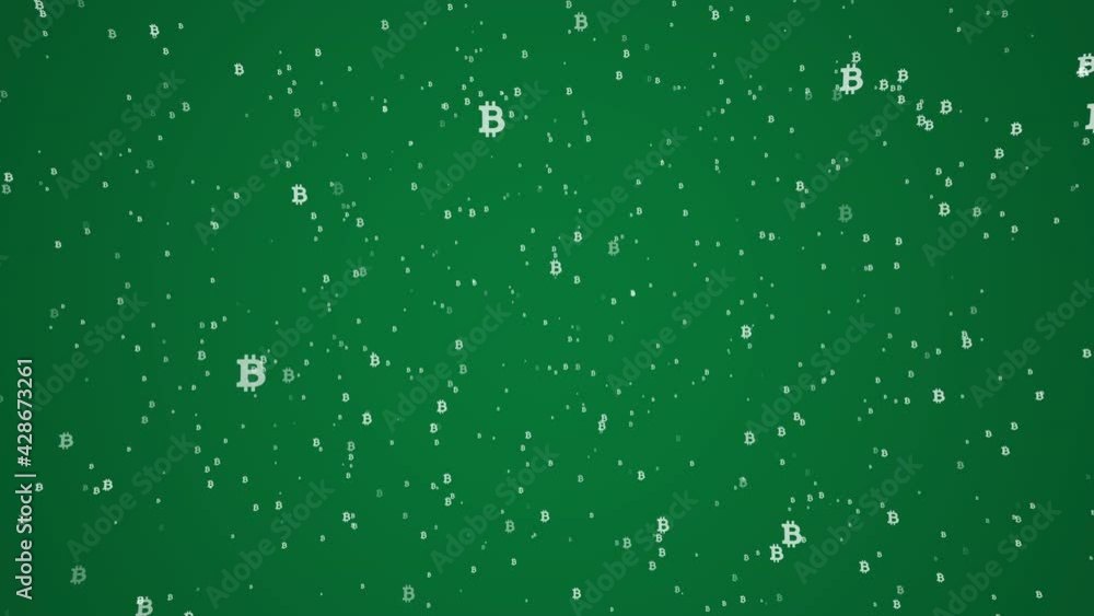 Aufkleber white symbols of virtual currency bitcoin falling on green background. simple seamless loop business