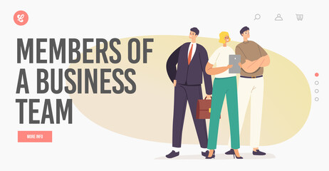 Business Success Landing Page Template. Successful Business People Character Wearing Office Wear Stand with Arms Akimbo
