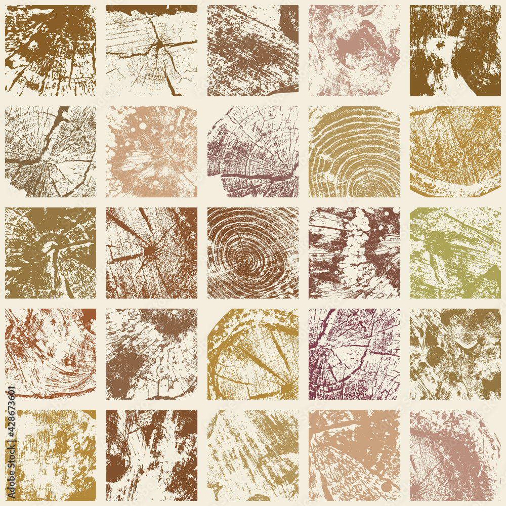 Poster abstract seamless pattern with various wooden textures of different colors in grunge style. vector m