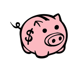 pig piggy bank Hand drawn colored vector illustration for design, icon, clip art
