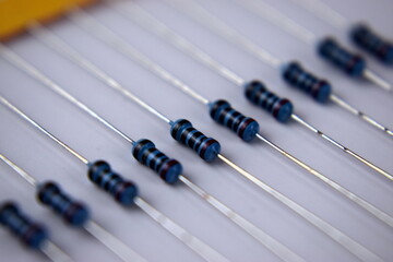 Set of blue resistors in a row