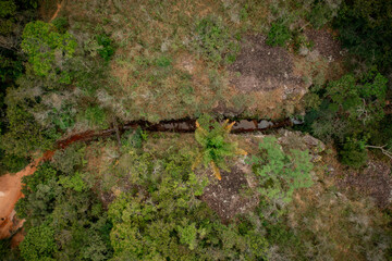 aerial image with drone of Tilim Gringo mining in Serra do Tepequém in Roraima in Brazil