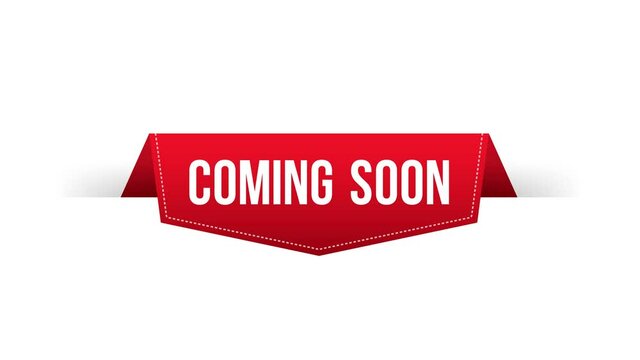 Red ribbon coming soon. Promotion banner coming soon. stock illustration Red ribbon coming soon. Promotion banner coming soon. Motion graphics.