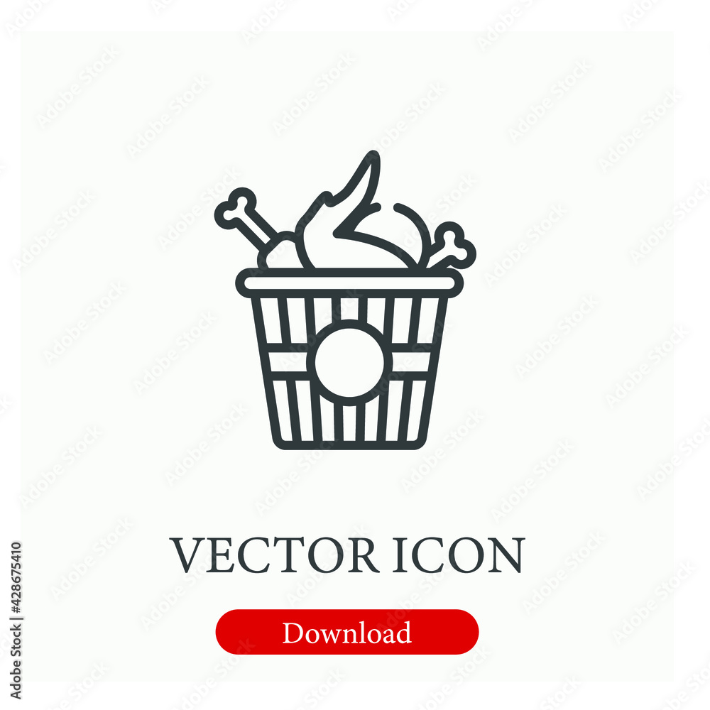 Poster fried chicken vector icon. editable stroke. linear style sign for use on web design and mobile apps,
