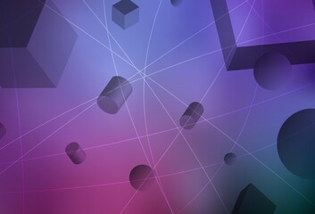 Light Purple, Pink vector texture with 3D cubes, cylinders, spheres, rectangles.