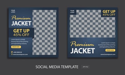 Set of Editable minimal square banner template. social media marketing template for promotion jacket with color grey