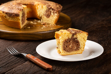 Homemade marble cake. Delicious marble cake with chocolate and vanilla.