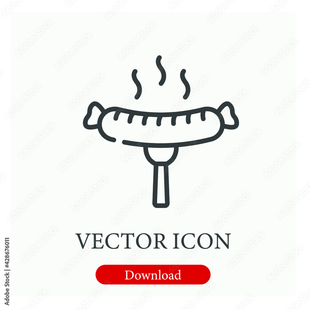 Poster Sausage vector icon.  Editable stroke. Linear style sign for use on web design and mobile apps, logo. Symbol illustration. Pixel vector graphics - Vector