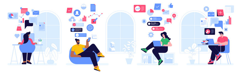 Colleagues work together in open office concept