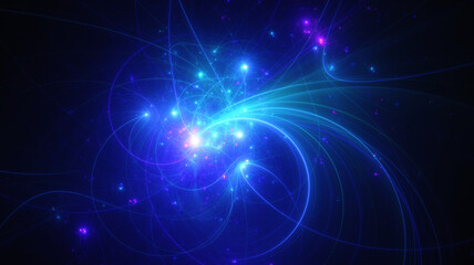 Abstract background, smooth multicolored lines on a black background.