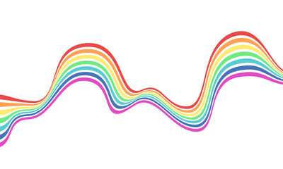 Abstract element with wavy, curved rainbow lines. Vector illustration of stripes with optical illusion.