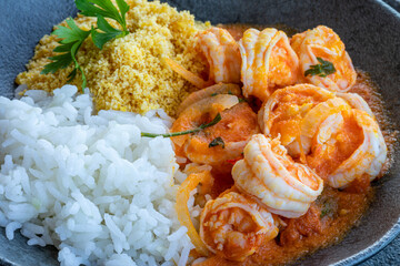 Moqueca de Camarao - Brazilian shrimp in coconut milk and palm oil. Accompanies manioc flour and...