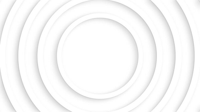 Abstract white circles with soft dymanic shadow. 3d clean embossed background. Pure basic animated cover for business presentation. Universal elegant minimal loop.