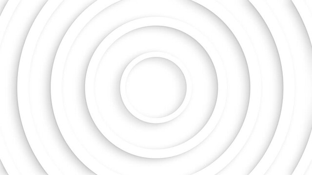 Abstract white circles with soft dymanic shadow. 3d clean embossed background. Pure basic animated cover for business presentation. Universal elegant minimal loop.