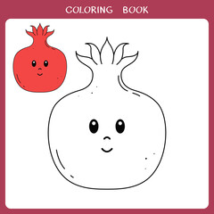 Simple educational game for kids. Cute pomegranate for coloring book