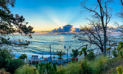 Sunset in Sochi over Black sea