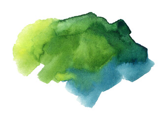 Abstract watercolor blue green painting with stains