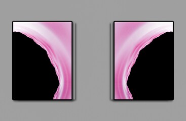 Digital illustration of two mock up design frames side by side on a white wall