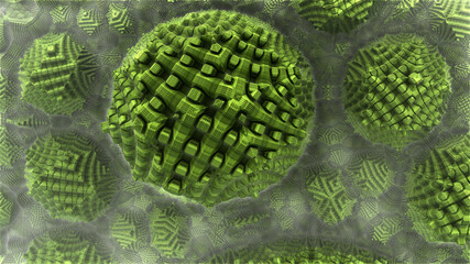 Molecules with green ribbed surface - 428682410