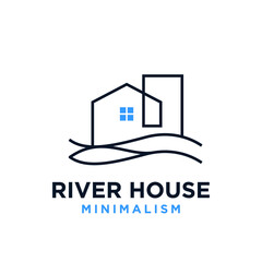 Fototapeta premium minimalism river house vector logo
