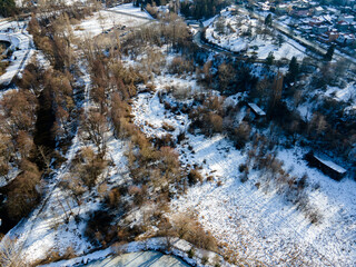 Aerial winter view of Pancharevo lake, Bulgaria