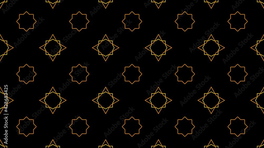 Poster decorative mosaic animated pattern with yellow and orange thin lines. seamless simple motion graphic