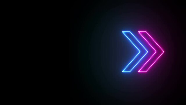 Glowing neon arrows on a black background. Futuristic laser background. Can be used to create a variety of presentations, news, online media, social media and vibrant backgrounds. Looped