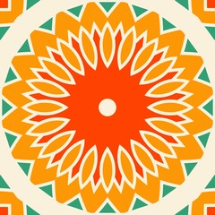 Beautiful shades of orange color symmetrical patterns illustration designs. Concept of home decor and interior designing