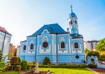 Fototapeta na wymiar The Blue Church or The Church of St. Elizabeth or Modry Kostolik in the Old Town in Bratislava, Slovakia