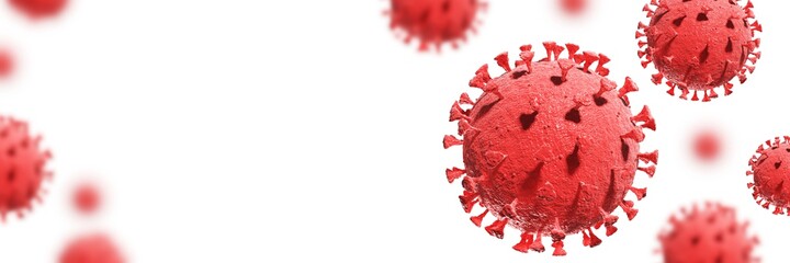 Coronavirus on white background. COVID-19 pandemic. Coronavirus disease. Banner. 3d illustration.