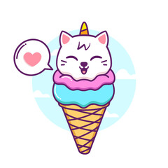 cute ice cream unicorn cat character