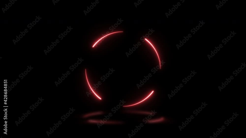 Poster red neon lights round shape on a dark background with reflections. seamless loop abstract sign motio