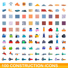 Fototapeta premium 100 construction icons set. Cartoon illustration of 100 construction icons vector set isolated on white background