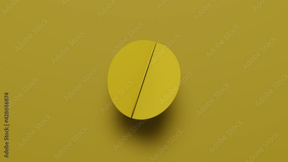 Aufkleber 3d rendering yellow geometric shape rotates in random direction. abstract simple seamless loop anima