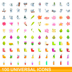 100 universal icons set. Cartoon illustration of 100 universal icons vector set isolated on white background