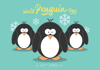 Naklejka premium World Penguin Day Poster template, 25th April, Cute Penguins illustration banner vector
