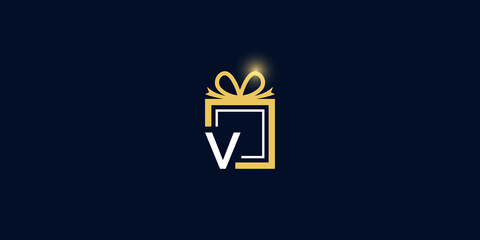 Letter v gift logo vector template download modern square design with luxury light effect