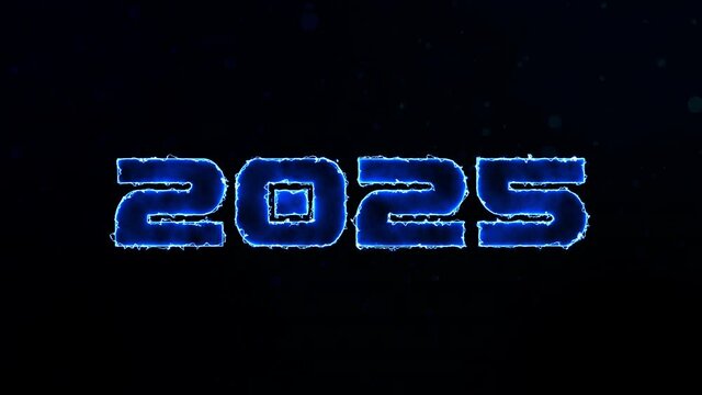 Two thousand twenty-five new year numeric number animation. Lighting effects title animation. Electric lighting energy animation. Black background title animation. 4k video.