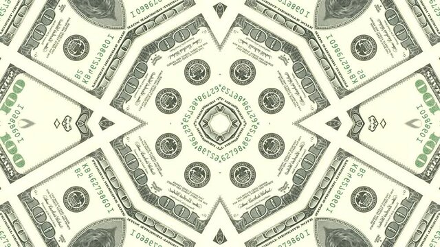 US Dollar money bill mosaic in abstract animated background. Creative business motion graphic seamless loop