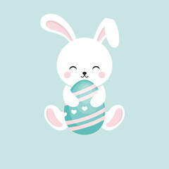 Cute Easter bunny and bright egg. Vector illustration for the Easter holiday.