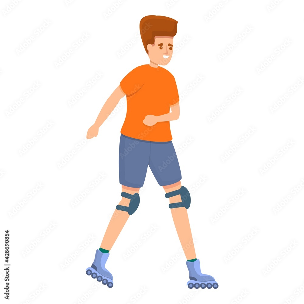 Poster boy protected rollerblading activity icon. cartoon of boy protected rollerblading activity vector ic