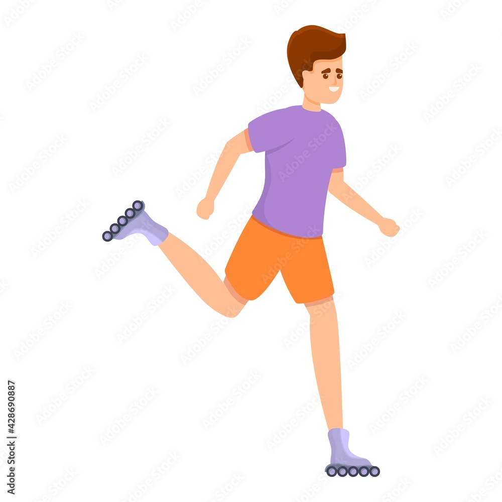 Poster child rollerblading icon. cartoon of child rollerblading vector icon for web design isolated on whit