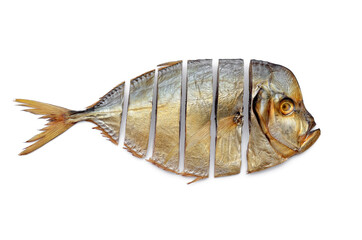 Cooked sea fish with flat body isolated on white background