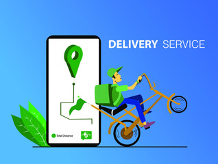 Courier fast delivery service by bicycle. Courier delivers food order, document and small packaging. Service using mobile app. Online package tracking.
- 428691078